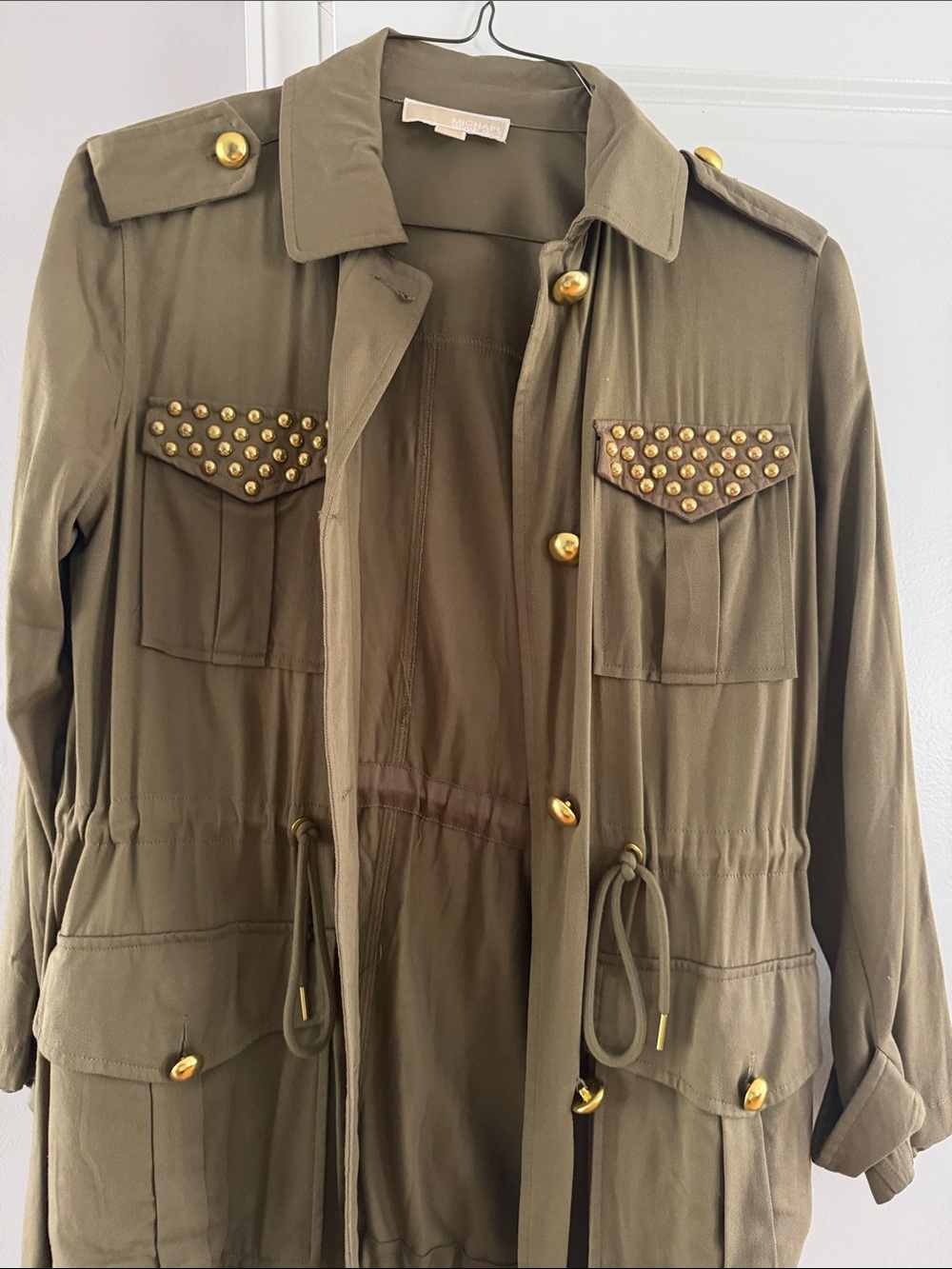 Michael Kors Olive Green Utility Jacket with Gold-Tone Buttons